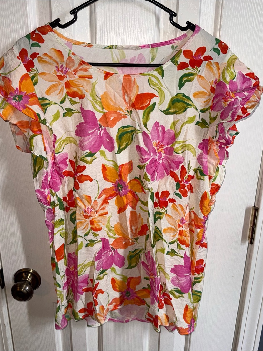 Floral Scoop Neck Blouse in Pink & Orange